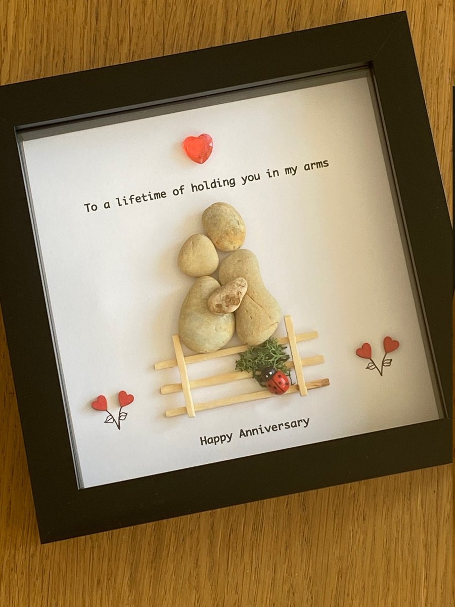Wedding Anniversary Pebble Artwork Frame, Personalised Pebble Artwork Frame, Han
