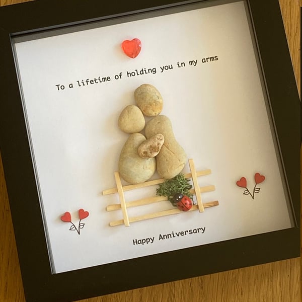 Wedding Anniversary Pebble Artwork Frame, Personalised Pebble Artwork Frame, Han