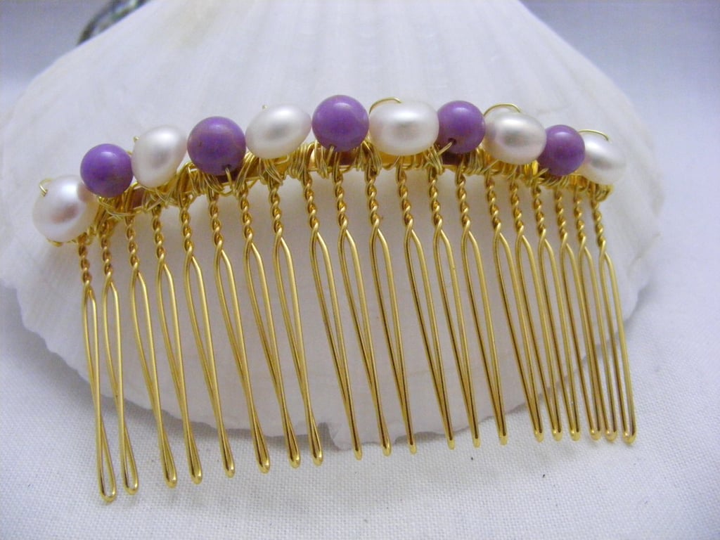 Phosphosiderite and Freshwater Pearl Hair Comb