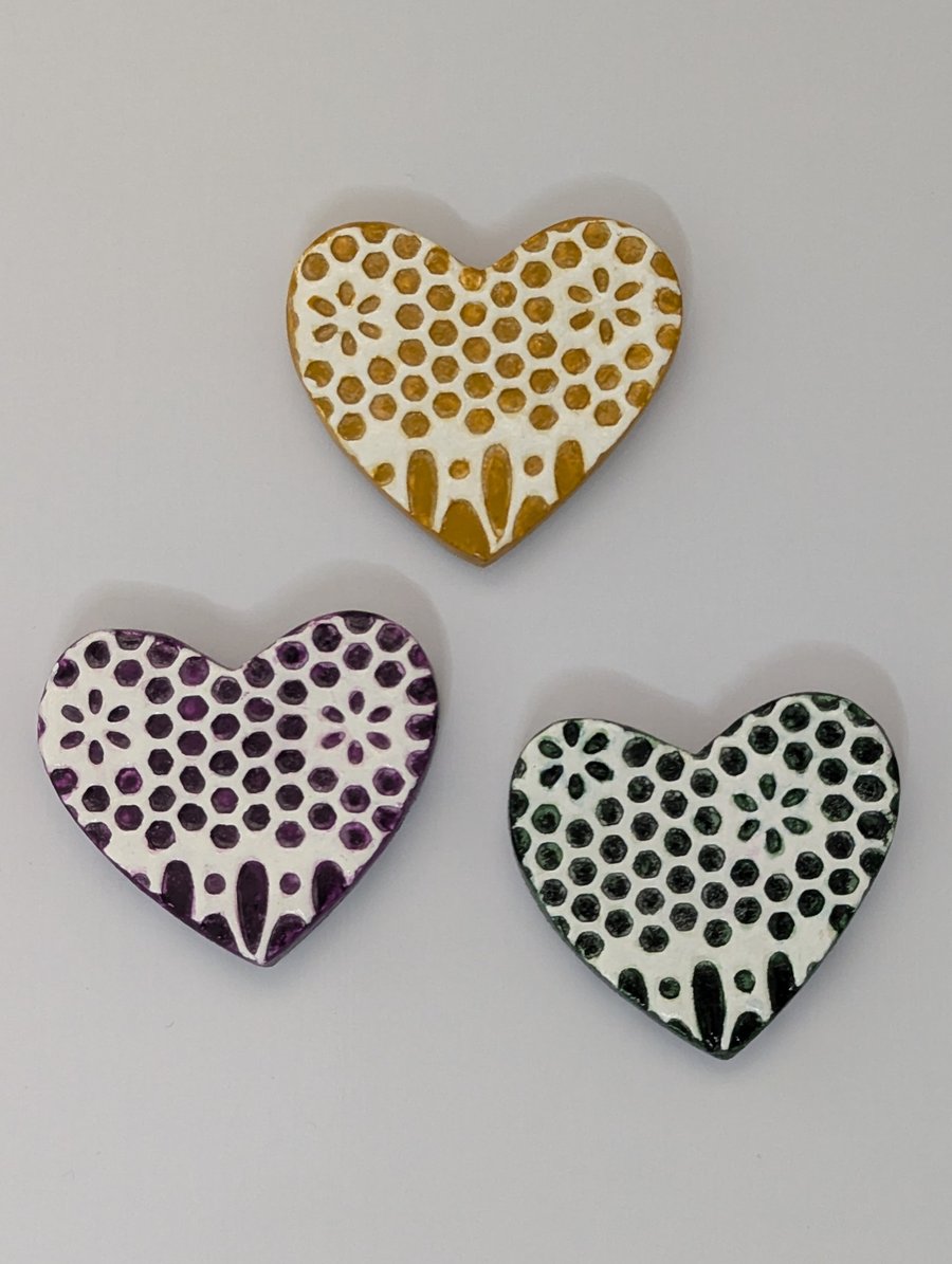 Heart fridge magnet set,  clay hearts, gift for Mothers Day