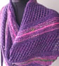 Asymmetrical Scarf, Wrap, Shawl, Purple, Pink, Green, Handspun Knitted, Merino  - Image 3