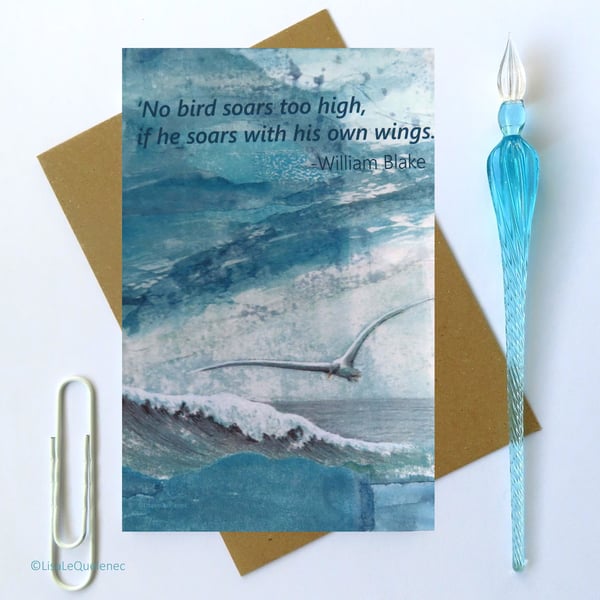 Inspirational quote blank greeting card William Blake bird soars plastic free