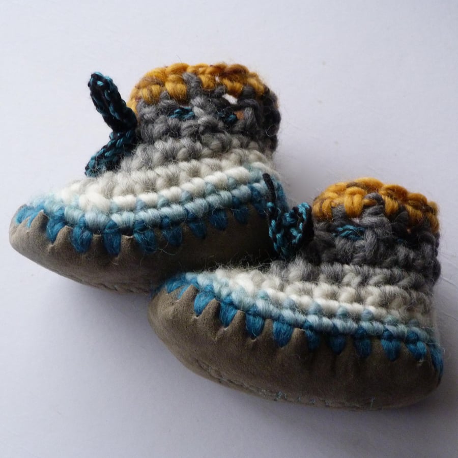 Wool & leather baby boots - Snow melt - 3-6 months