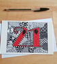 21st Birthday Card - Bold Red And Black Doodle Art Milestone Card