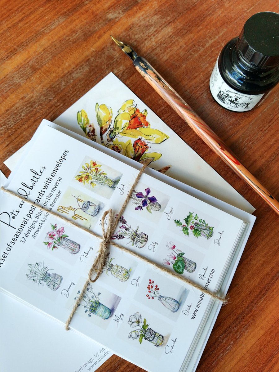Pots and Bottles - Set of 12 seasonal postcards