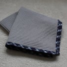Handmade Cotton Baby Swaddle or Shawl – Grey Waffle with Navy Tartan Trim(105 cm