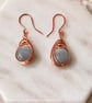 Copper Wire Wrapped Herringbone Style Cats Eye Earrings