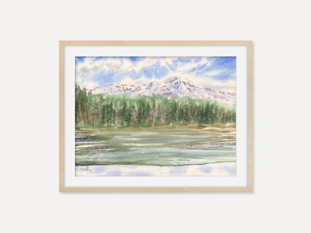 Forest Lake Landscape Art Print, Serene Woodland Wall Art, Misty Lake Poster