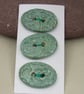 3 Medium Oval Matte Sage Green Brocade Pattern Handmade Ceramic Buttons - Image 1
