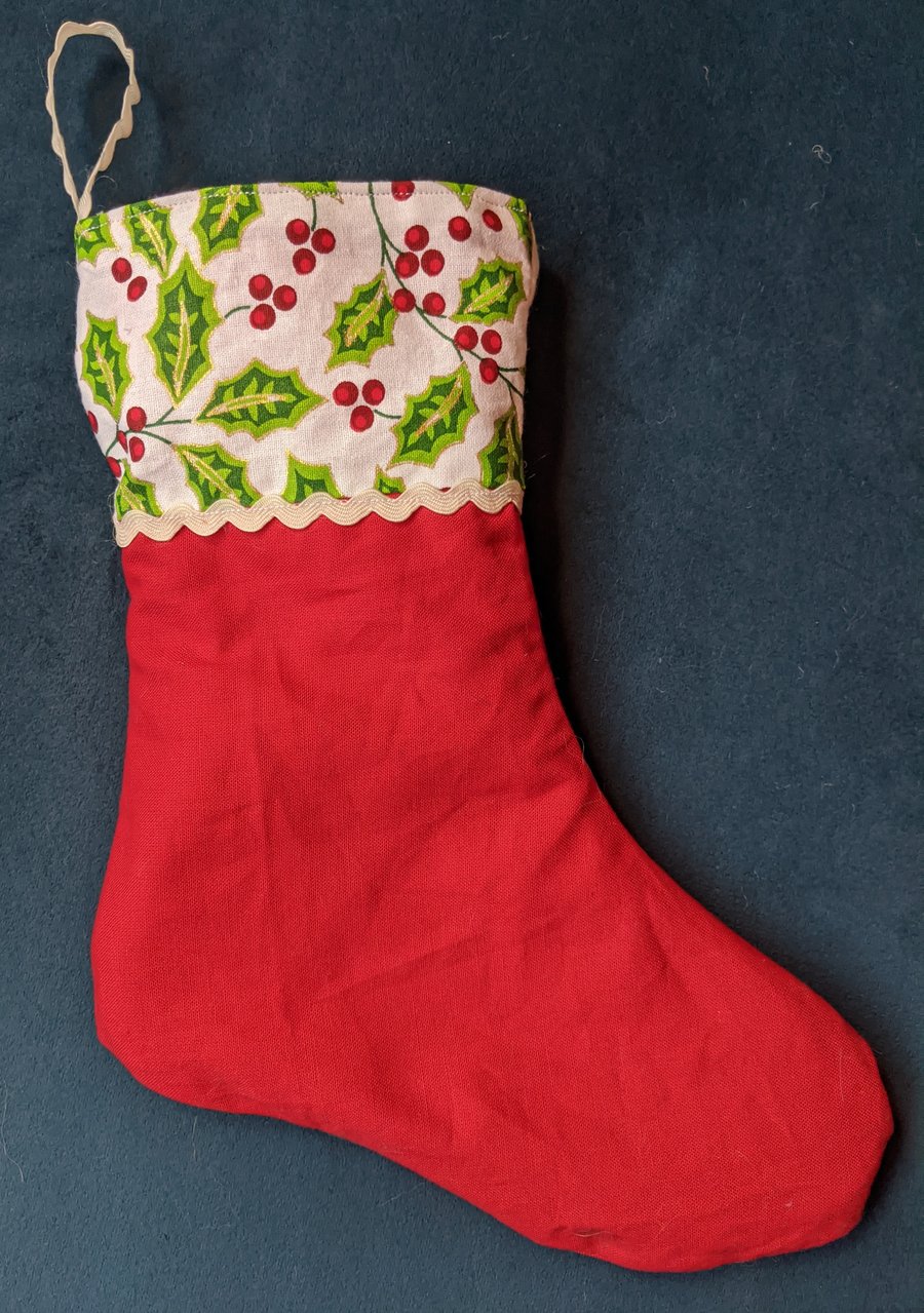 Mini Christmas stocking pet stocking with holly pattern