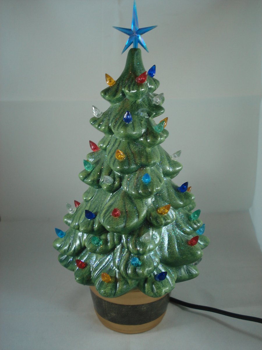 Green Ceramic Xmas Christmas Tree Table Lamp G9 LED Light Ornament Decoration.