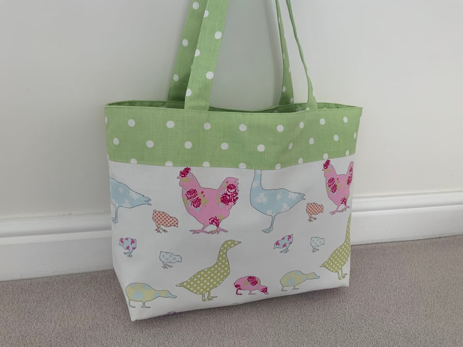 Handmade Fabric Tote Bag, Beach Bag, Handbag, Travel Bag, Work Bag, Duck