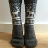 READY TO SHIP Grey Wool Socks White Reindeer Deer Buck Christmas Nordic