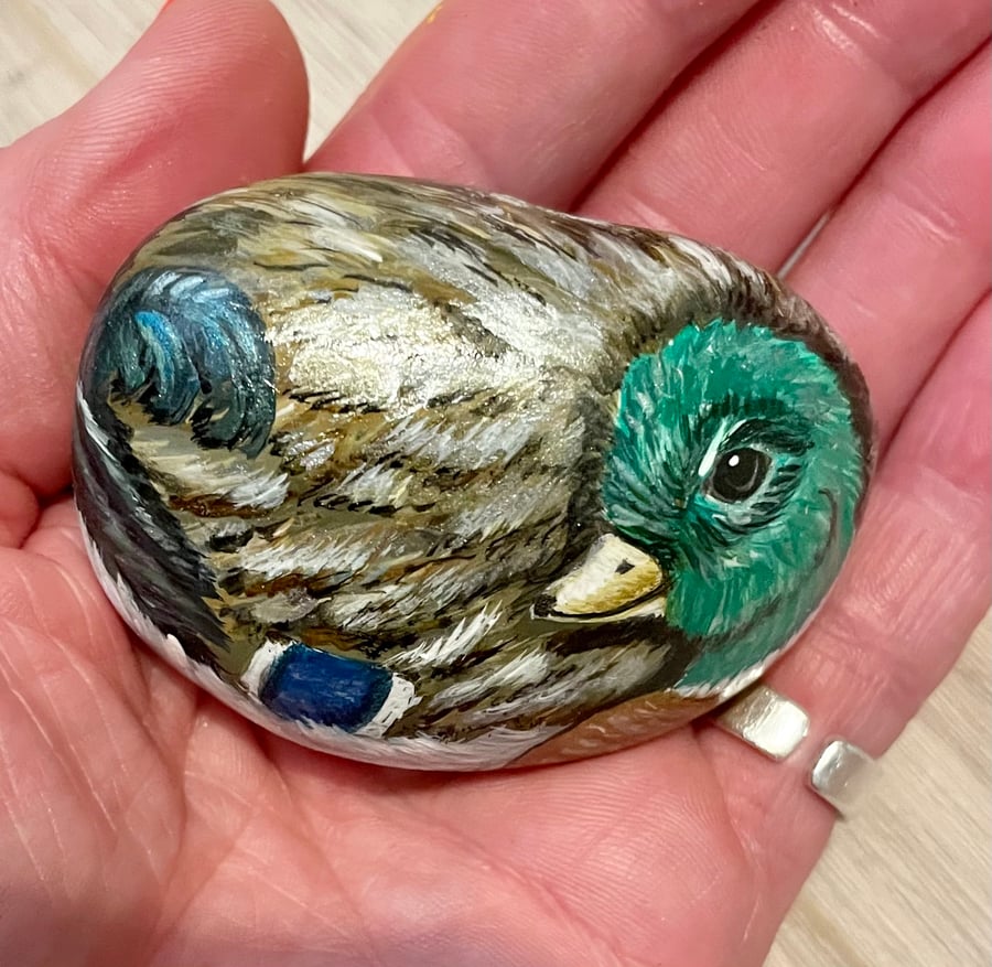 Duck hand painted stone garden rock art - Folksy