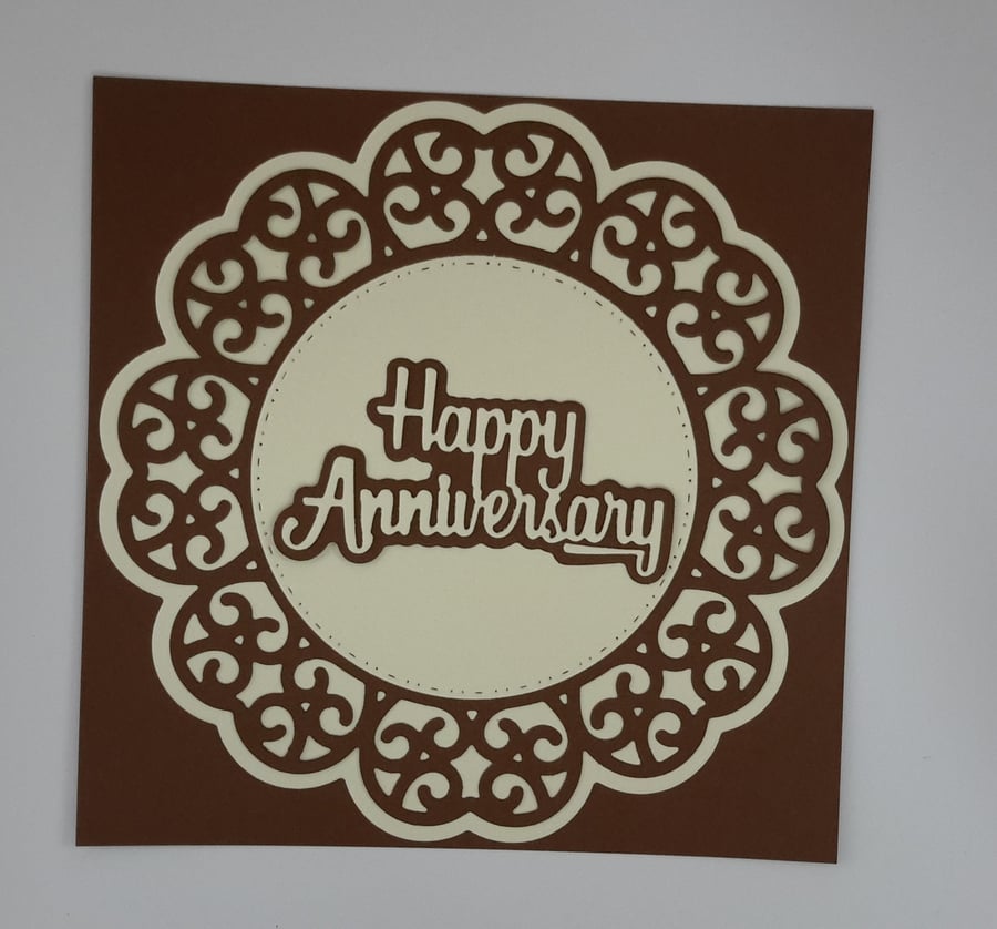 Happy Anniversary Greeting Card - Chocolate Brown and Cream