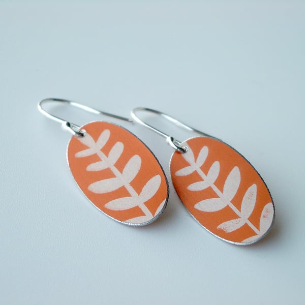 Orange leaf oval earrings