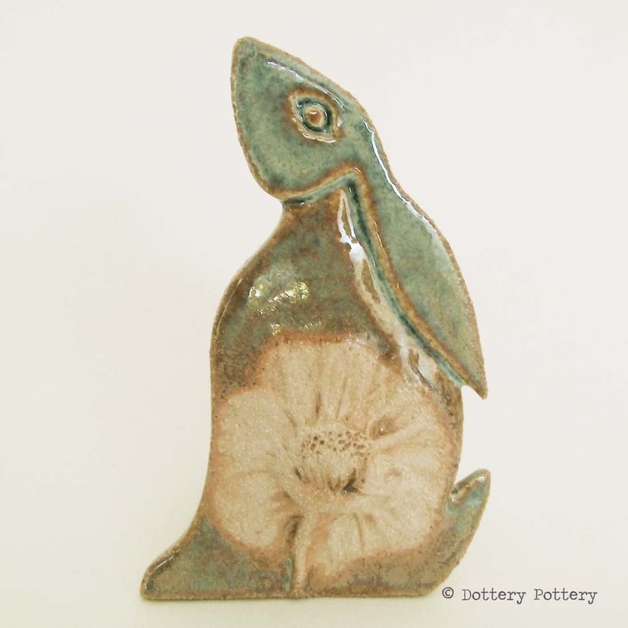 Ceramic Moon Gazing Hare Pottery Hare decoration blue rabbit