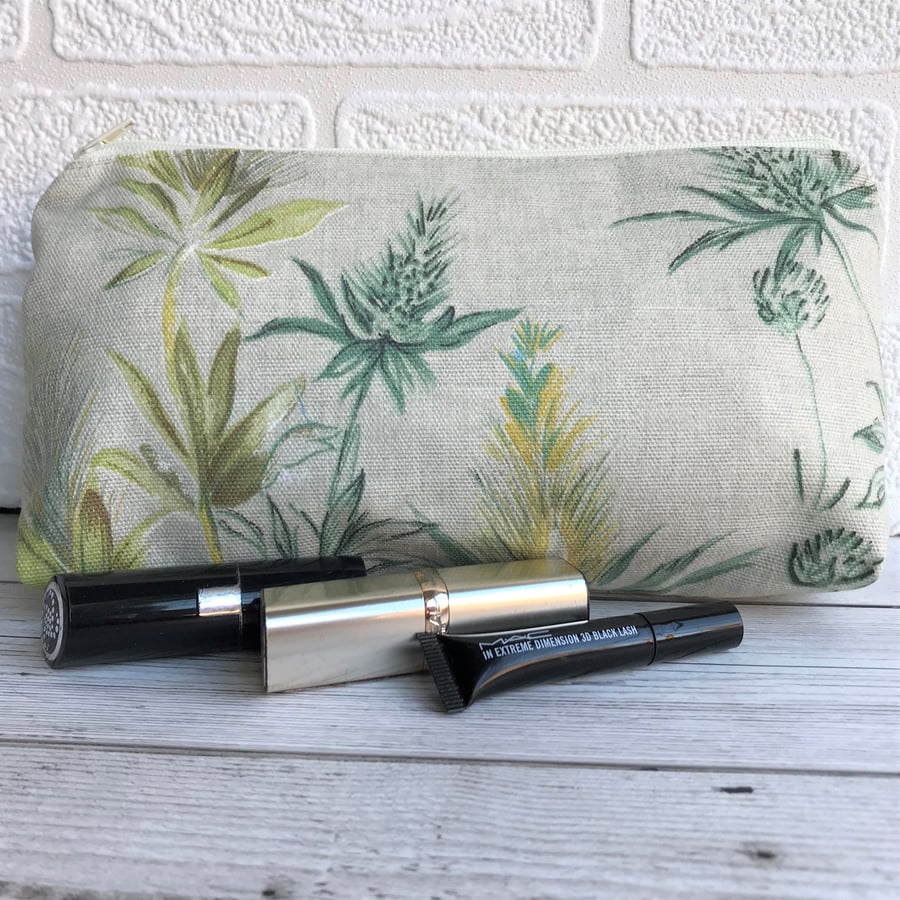 Summer meadow make up bag, cosmetic bag with seed heads and foliage