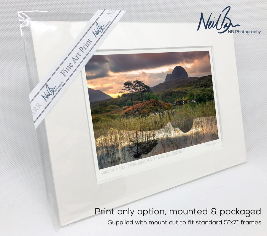 Suilven & Loch Druim Suardalain near Glencanisp - A6 (7" x 5") Unframed Print