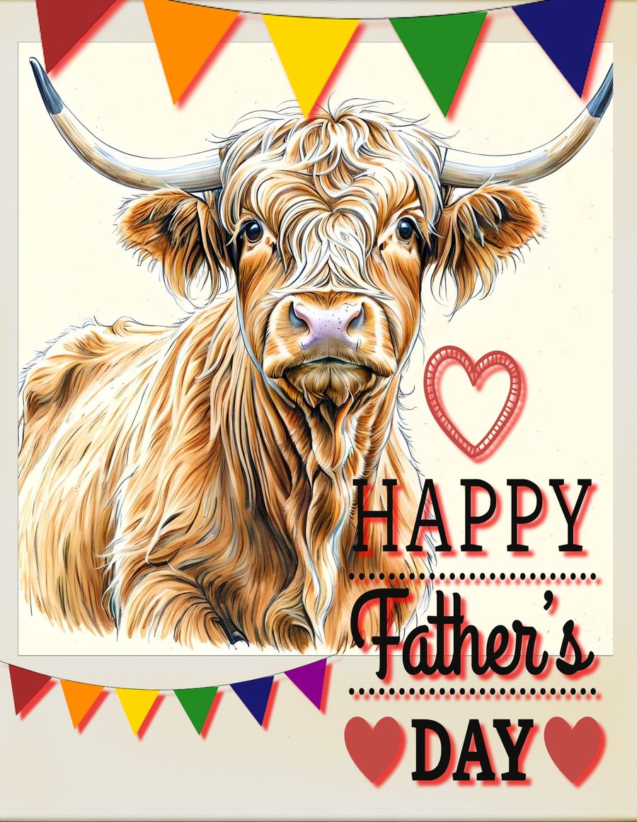 Highland Cow Father's Day Card A5