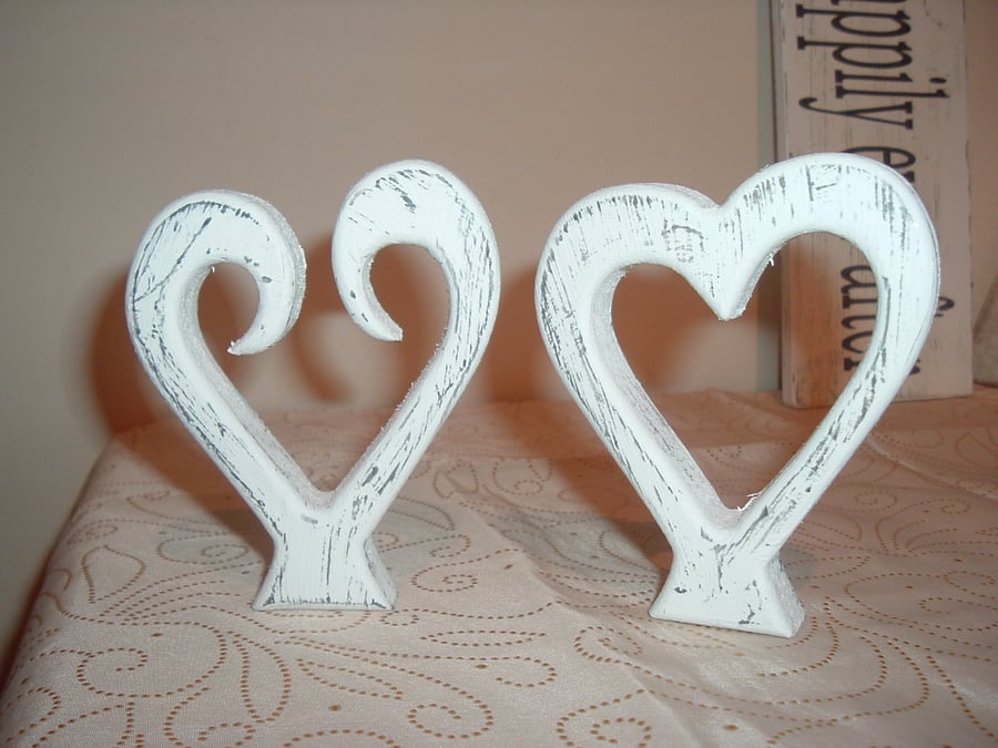 Shabby Chic pair of hearts wedding table decorations