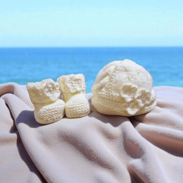 0 - 3 months baby hat and booties,  hand knitted 