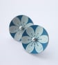 Flower studs in teal and silver - Image 3