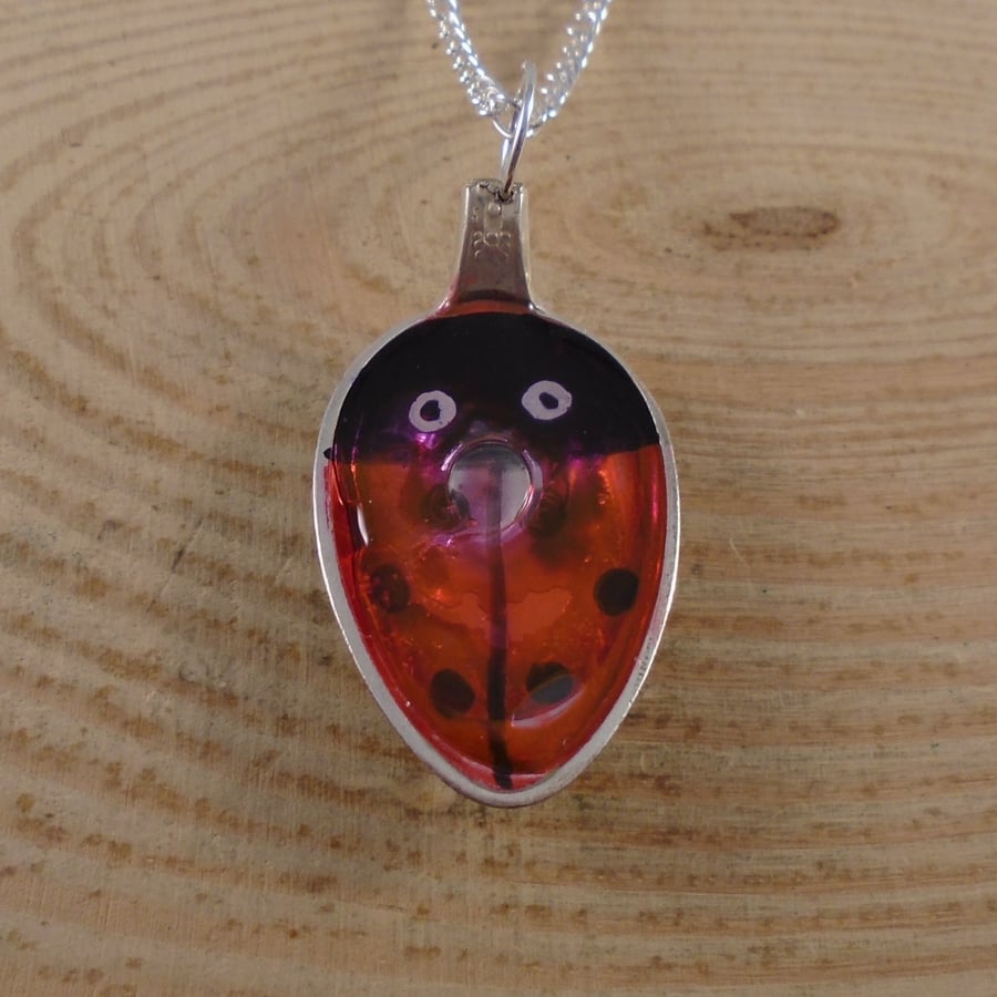 Upcycled Silver Plated Ladybird Spoon Necklace SPN082108