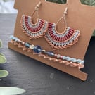 Bracelet and earring set, micro macrame beaded jewelry set, boho vibe 