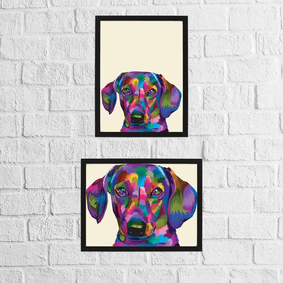 Dog, Dachshund geometric rainbow animal print