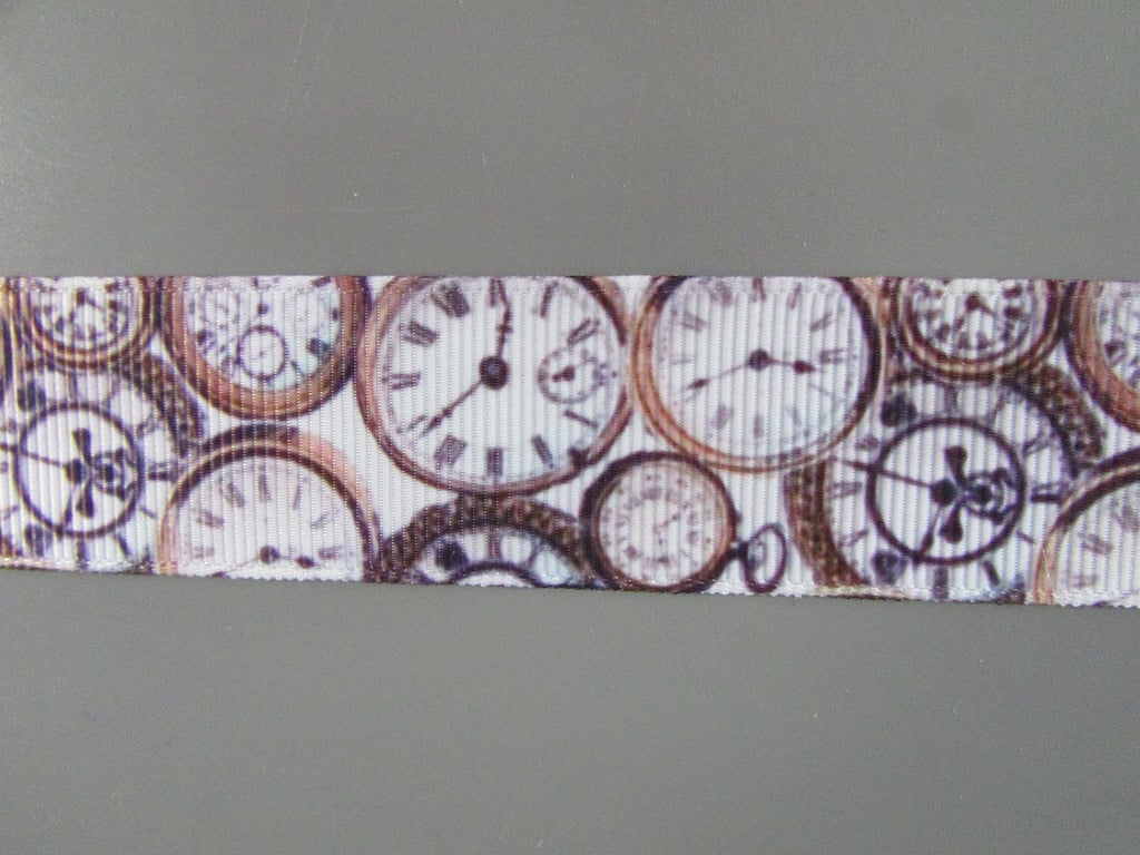 Brown Steampunk Clocks 2.5cm Grosgrain Ribbon x 1 metre