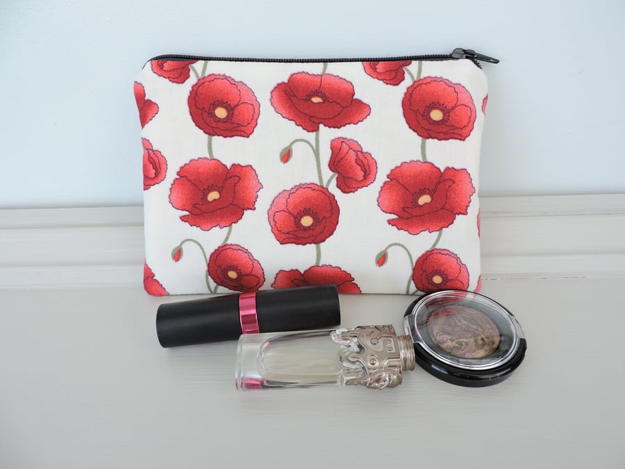 Make up Bag or Purse with Red Poppies