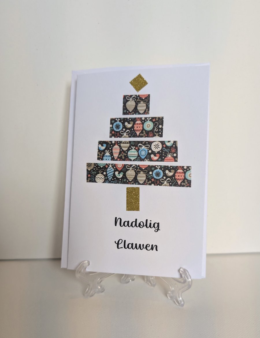 Nadolig Llawen Welsh Christmas card with a washi tape tree