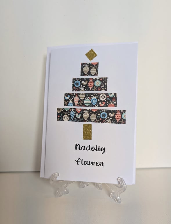 Nadolig Llawen Welsh Christmas card with a washi tape tree