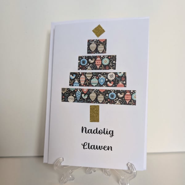 Nadolig Llawen Welsh Christmas card with a washi tape tree