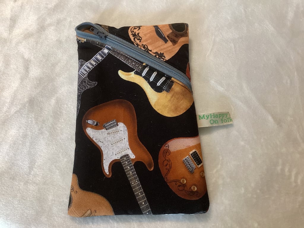 Pouch, guitar pattern fabric, glasses case