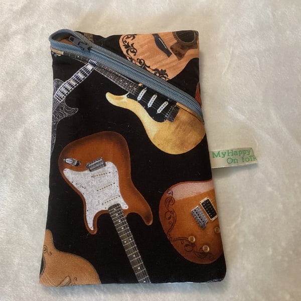 Pouch, guitar pattern fabric, glasses case