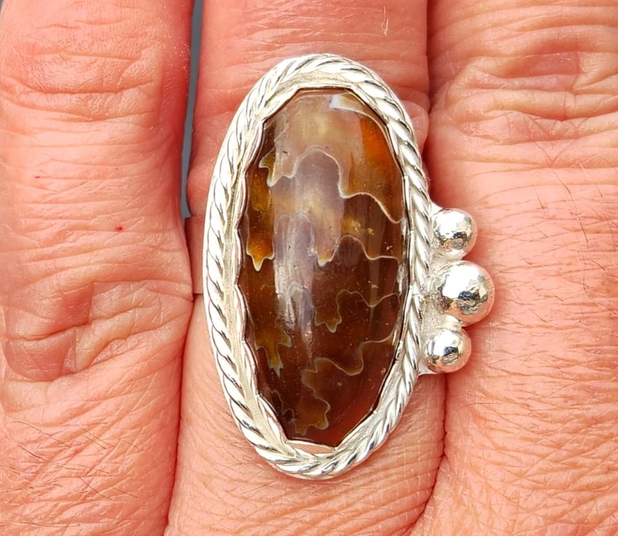 Suture Ammonite Fossil Ring Sterling Silver Adjustable Jewellery Gift Statement