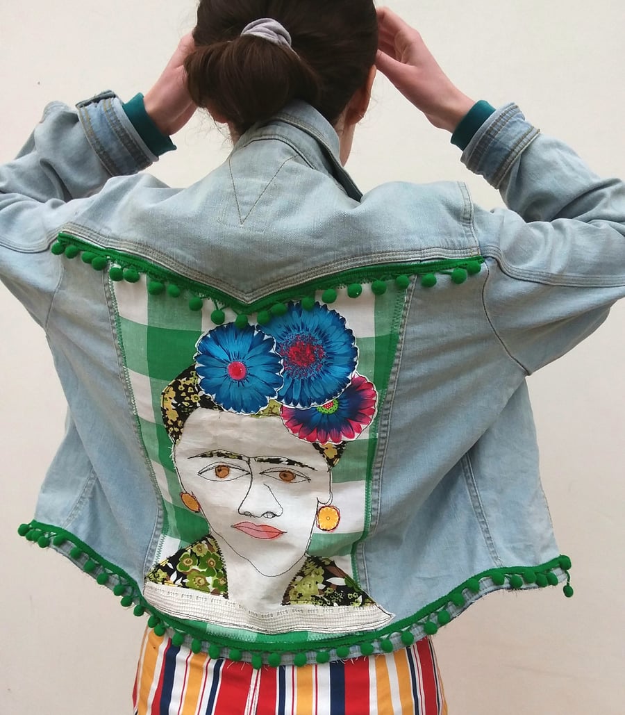 Upcycled denim jacket with Frida