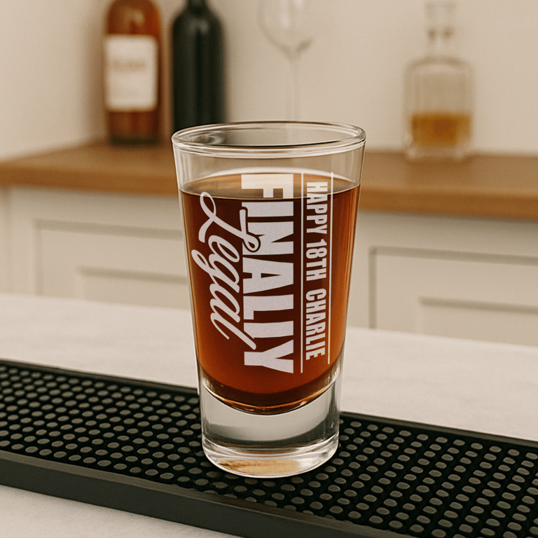 Personalised Birthday Shot Glass - Finally Legal Shot Glass - Custom 18th Gift