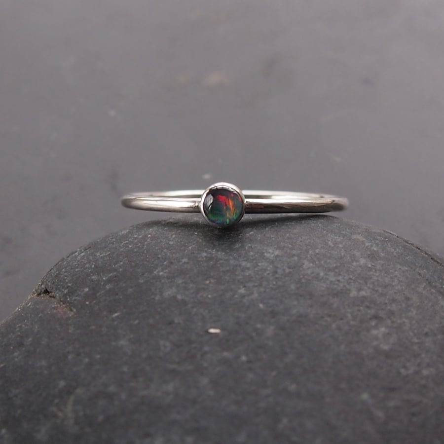 Black Opal and Sterling Silver Ring
