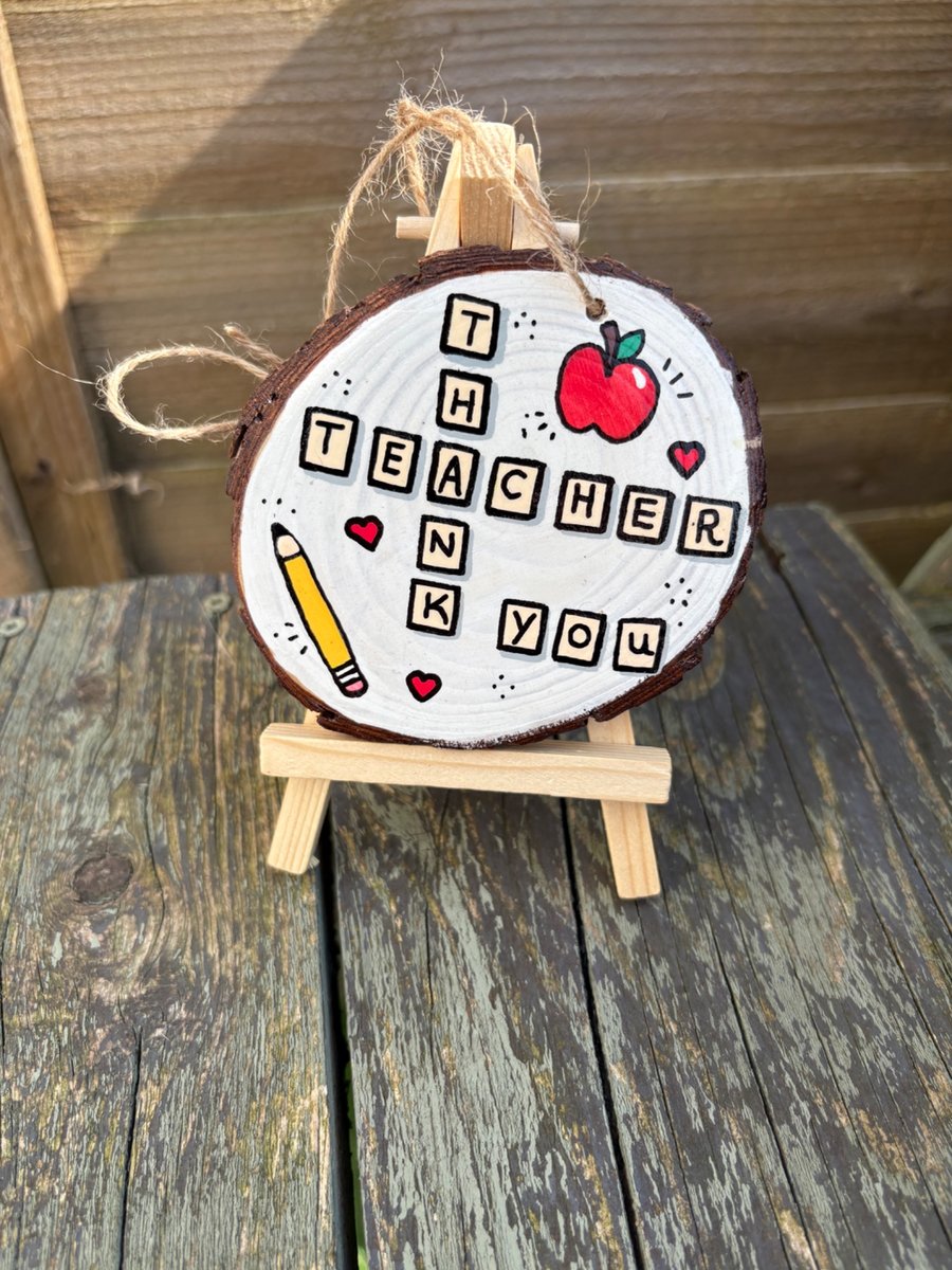 Hand Painted Teacher Gift Hanging Ornament on Wood Slice