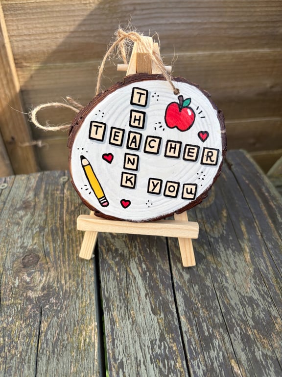 Hand Painted Teacher Gift Hanging Ornament on Wood Slice