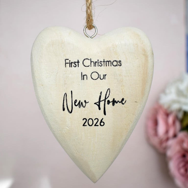 Our First Christmas in Our New Home 2026 Wooden Heart Christmas Ornament