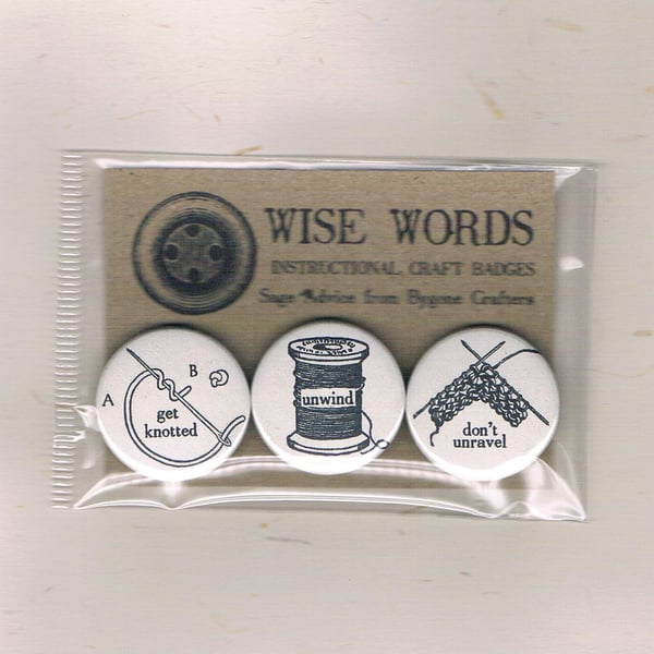 WISE WORDS - Instructional Craft Badges, Set of 3 - vintage illustrations