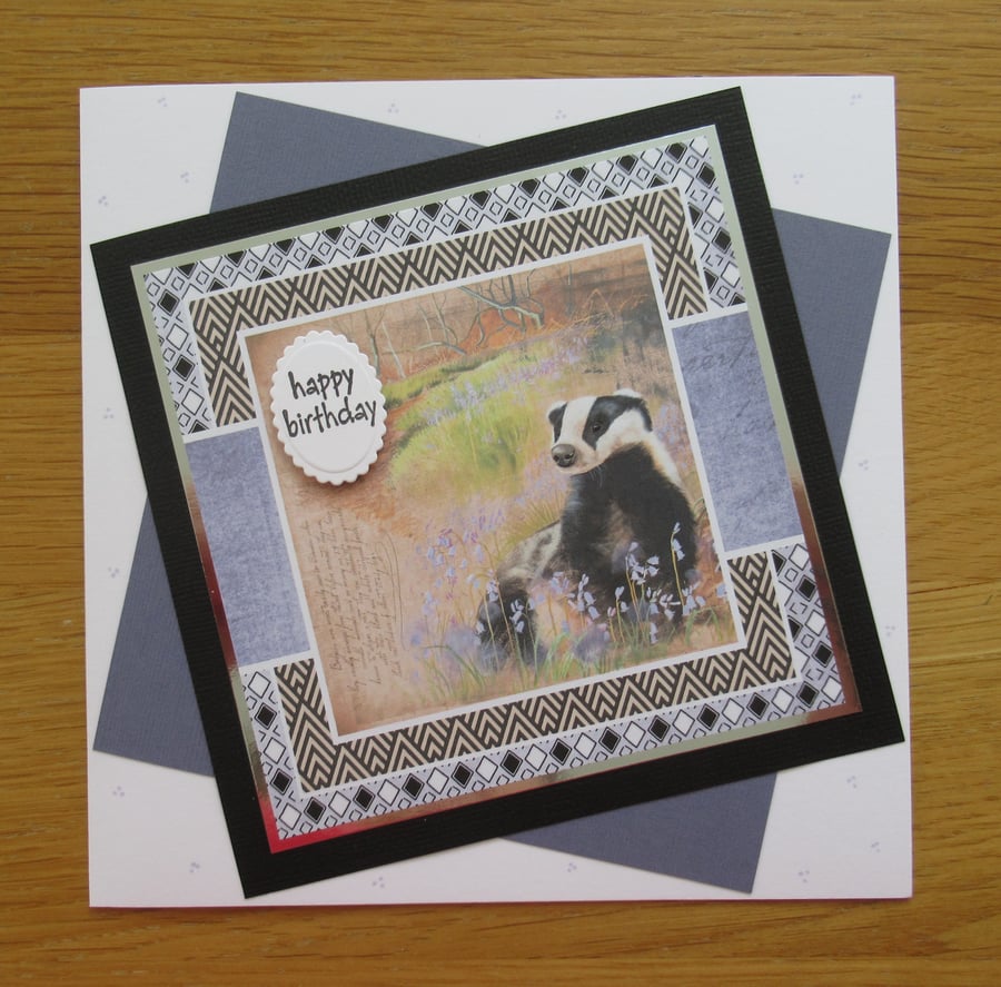 Badger Among The Bluebells - Birthday Card - 17x17cm
