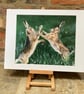 Top quality giclee print of 'The Pugilists a hare painting by artist Janet Bird - Image 2