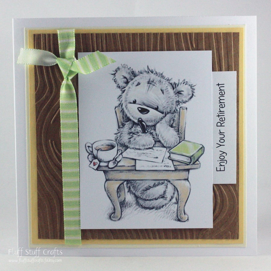 Handmade retirement card - thoughtful bear