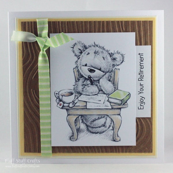 Handmade retirement card - thoughtful bear