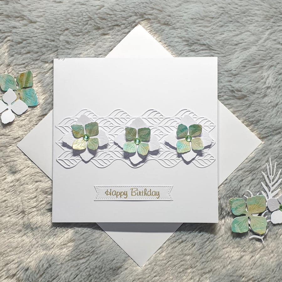 Birthday Card - Green Flowers